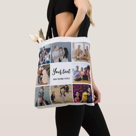 Moderne familie collage eenvoudig gepersonaliseerd tote bag (Dichtbij)