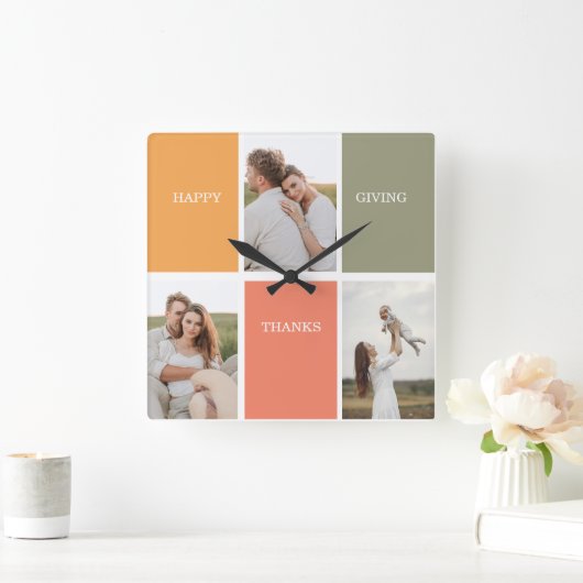 Moderne familie Collage Foto Happy Thanksgiving  Vierkante Klok (Huis)