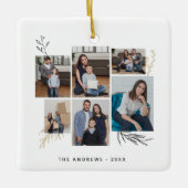 Moderne Familie Collage Foto Kerst Typografie Keramisch Ornament (Voorkant)