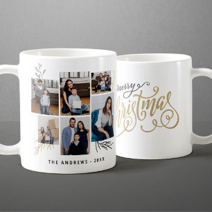 Moderne Familie Collage Foto Kerst Typografie Koffiemok