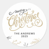 Moderne Familie Collage Foto Kerst Typografie Ronde Sticker (Voorkant)