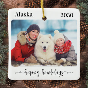Moderne Familie Custom Hond Foto Happy Howholidays Keramisch Ornament