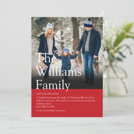 Moderne familie definitie kerstfoto feestdagenkaart (Staand voorkant)