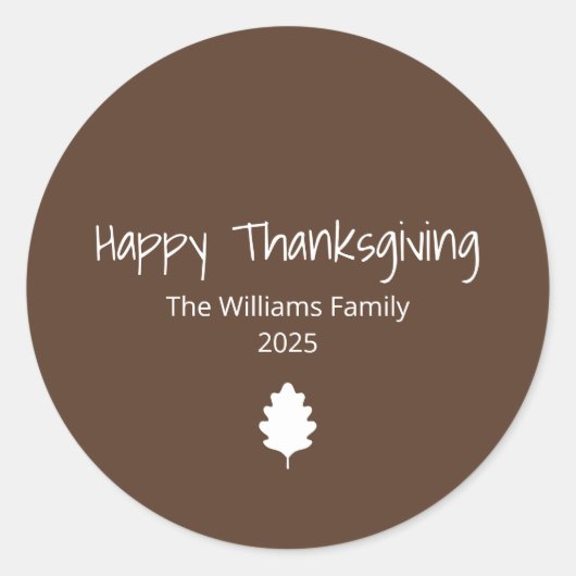 Moderne familie Eenvoudige Leaf Thanksgiving Ronde Sticker (Voorkant)