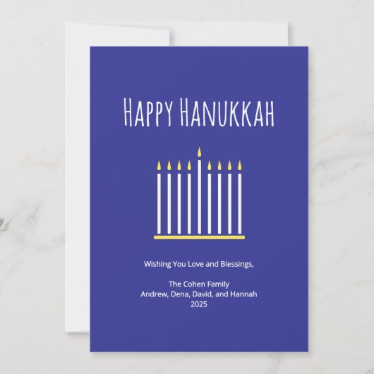 Moderne familie Eenvoudige Menorah Kaarsen Chanoek Feestdagenkaart (Voorkant)
