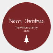 Moderne Familie Eenvoudige Rode Kerstboom Ronde Sticker (Voorkant)