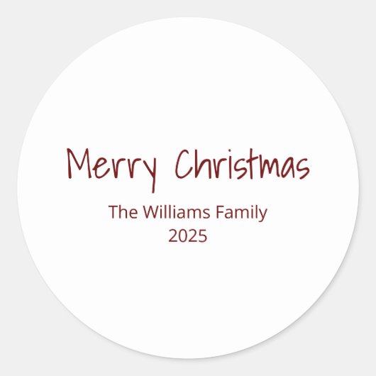 Moderne Familie Eenvoudige Typografie Kerstmis Ronde Sticker (Voorkant)