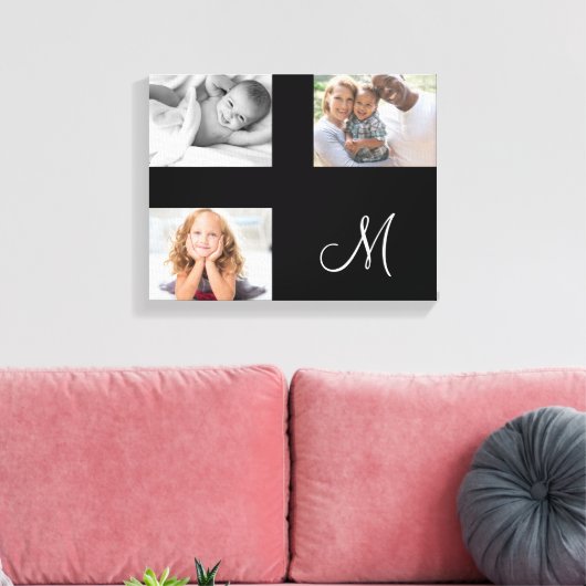 Moderne Familie Foto Aangepaste Collage Monogram Canvas Afdruk (Insitu (Woonkamer))