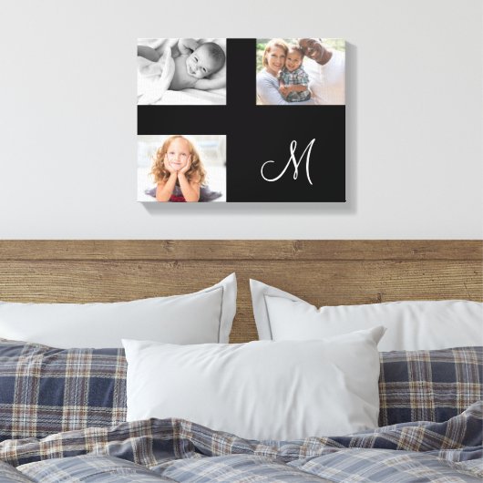 Moderne Familie Foto Aangepaste Collage Monogram Canvas Afdruk (Insitu (Slaapkamer))