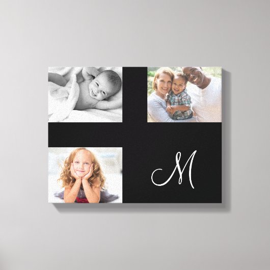 Moderne Familie Foto Aangepaste Collage Monogram Canvas Afdruk (Voorkant)