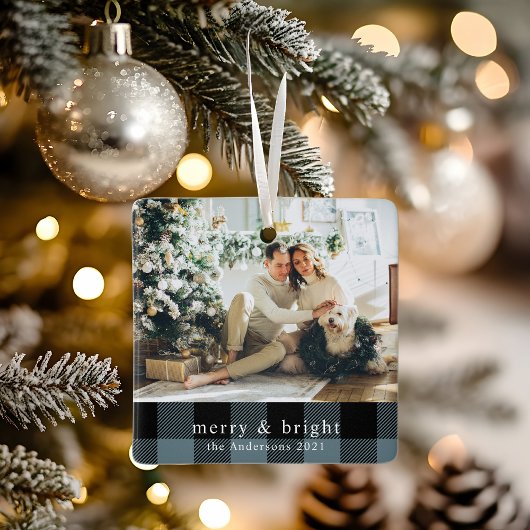 Moderne familie foto blauwe kaart Pset Keramisch Ornament