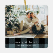 Moderne familie foto blauwe kaart Pset Keramisch Ornament (Voorkant)