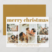 Moderne Familie Foto Collage Mosterd Goud Kerstmis Feestdagenkaart (Voorkant / Achterkant)