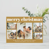 Moderne Familie Foto Collage Mosterd Goud Kerstmis Feestdagenkaart (Staand voorkant)