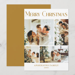 Moderne Familie Foto Collage Mosterd Goud Kerstmis Feestdagenkaart