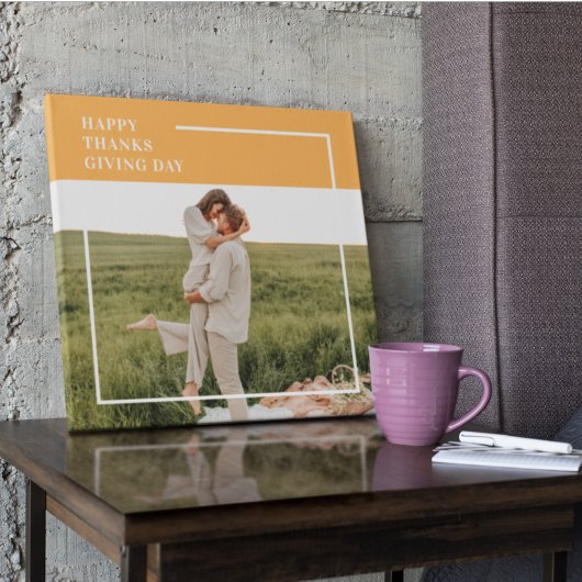 Moderne familie foto en Happy Thanksgiving Day Gif Canvas Afdruk
