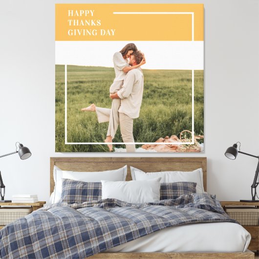 Moderne familie foto en Happy Thanksgiving Day Gif Canvas Afdruk (Insitu (Slaapkamer))