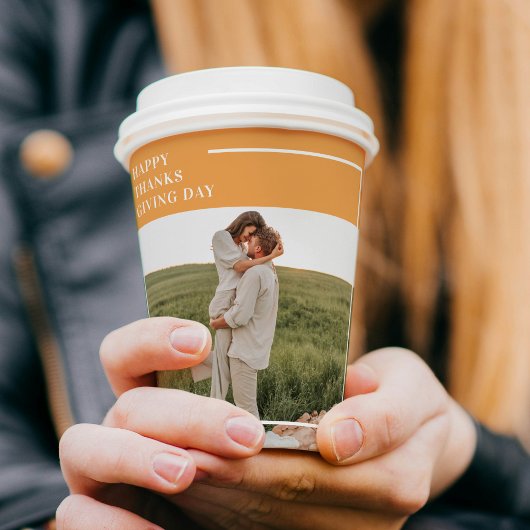 Moderne familie foto en Happy Thanksgiving Day Gif Papieren Bekers