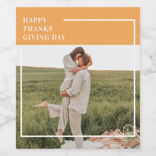 Moderne familie foto en Happy Thanksgiving Day Gif Wijn Etiket (Enkel label)