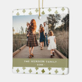 Moderne familie Foto groen Floral Pattern Kerstmis Keramisch Ornament (Links)