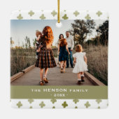 Moderne familie Foto groen Floral Pattern Kerstmis Keramisch Ornament (Achterkant)