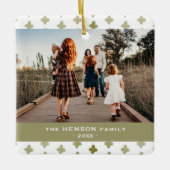 Moderne familie Foto groen Floral Pattern Kerstmis Keramisch Ornament (Voorkant)