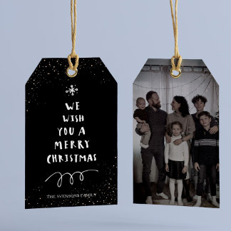 Moderne Familie Foto Kerstcadeau Label Cadeaulabel