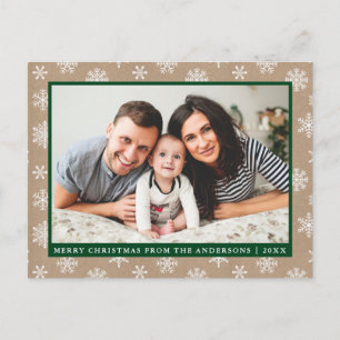 Moderne familie Foto Kraft Snowflake Holiday Green Briefkaart