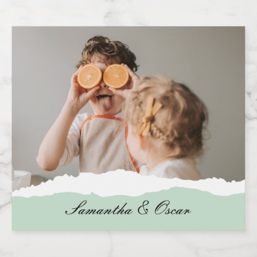 Moderne familie foto & persoonlijke naam Mint Gift Bier Etiket (Enkel label)