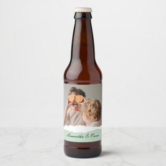 Moderne familie foto & persoonlijke naam Mint Gift Bier Etiket (Voorkant)