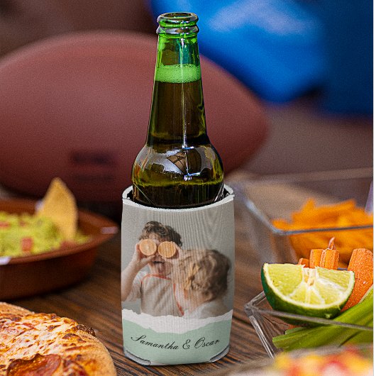 Moderne familie foto & persoonlijke naam Mint Gift Blikjeskoeler