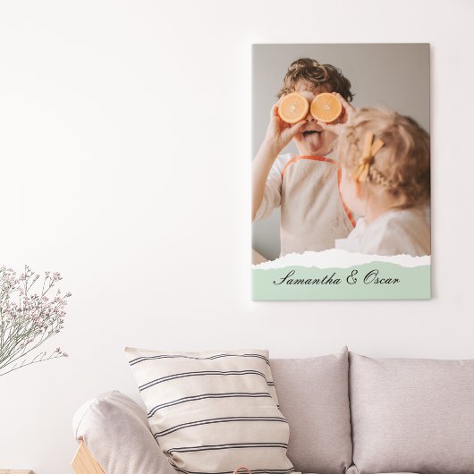 Moderne familie foto & persoonlijke naam Mint Gift Canvas Afdruk