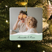 Moderne familie foto & persoonlijke naam Mint Gift Keramisch Ornament