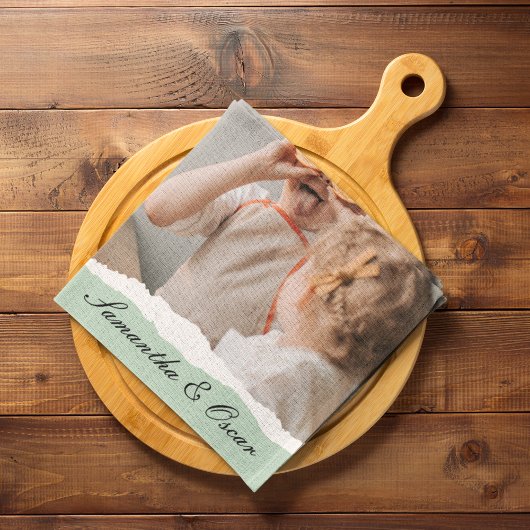 Moderne familie foto & persoonlijke naam Mint Gift Theedoek