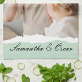 Moderne familie foto & persoonlijke naam Mint Gift Theedoek (Gevouwen)