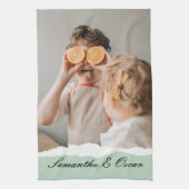 Moderne familie foto & persoonlijke naam Mint Gift Theedoek (Verticaal)