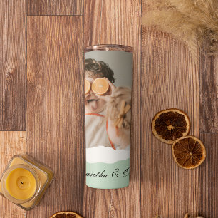 Moderne familie foto & persoonlijke naam Mint Gift Thermosbeker