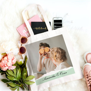Moderne familie foto & persoonlijke naam Mint Gift Tote Bag