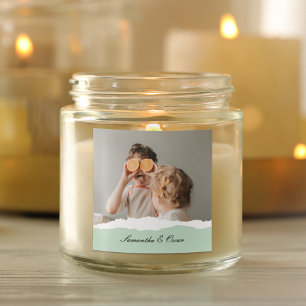 Moderne familie foto & persoonlijke naam Mint Gift Vierkante Sticker