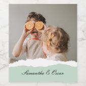 Moderne familie foto & persoonlijke naam Mint Gift Wijn Etiket (Enkel label)