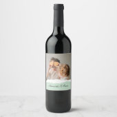 Moderne familie foto & persoonlijke naam Mint Gift Wijn Etiket (Voorkant)