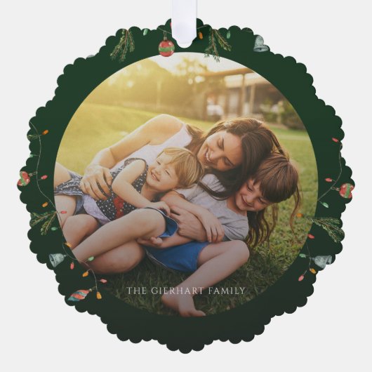 Moderne familie foto rustieke kerst Feestdagen Ornament Kaart (Voorkant)