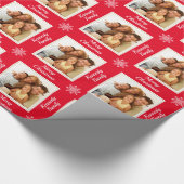 Moderne familie foto sneeuwvlok rood vrolijk kerst cadeaupapier (Hoek)