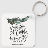 Moderne familie foto Waterverf Pine Cone Greenery Sleutelhanger (Achterkant)