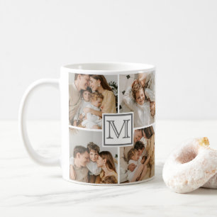 Moderne familie fotocollage   Aangepast monogram c Koffiemok