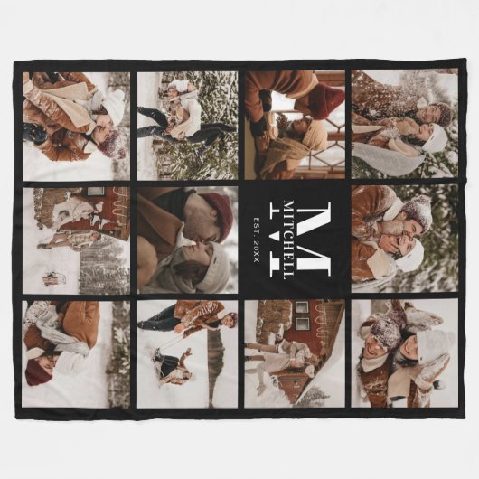 Moderne familie fotocollage | Monogrammed aandenke Fleece Deken (Voorkant (Horizontaal))