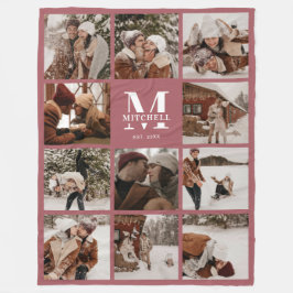 Moderne Familie Fotocollage Monogrammed Dusty Pink Fleece Deken