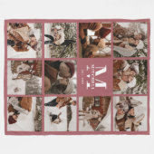 Moderne Familie Fotocollage Monogrammed Dusty Pink Fleece Deken (Voorkant (Horizontaal))