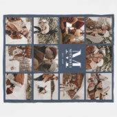 Moderne Familie Fotocollage Monogrammed Marine Bla Fleece Deken (Voorkant (Horizontaal))