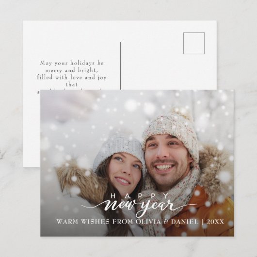 Moderne Familie Foto's Kalligrafie Nieuwjaar Briefkaart (Voorkant / Achterkant)